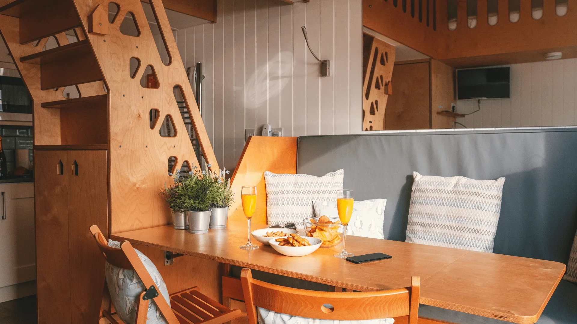 Lodge dining table with food and drink