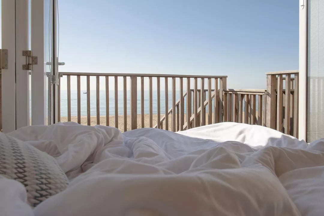 Bournemouth beachside views from a double bed at the Beach lodges
