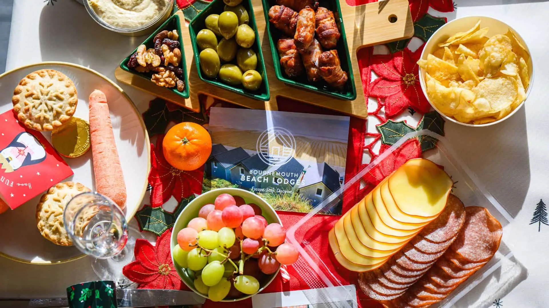 Christmas decorated table with yummy food to eat