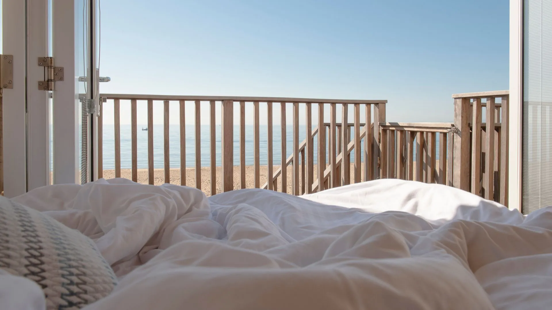 Morning view out to Boscombe Beach from the beach lodge