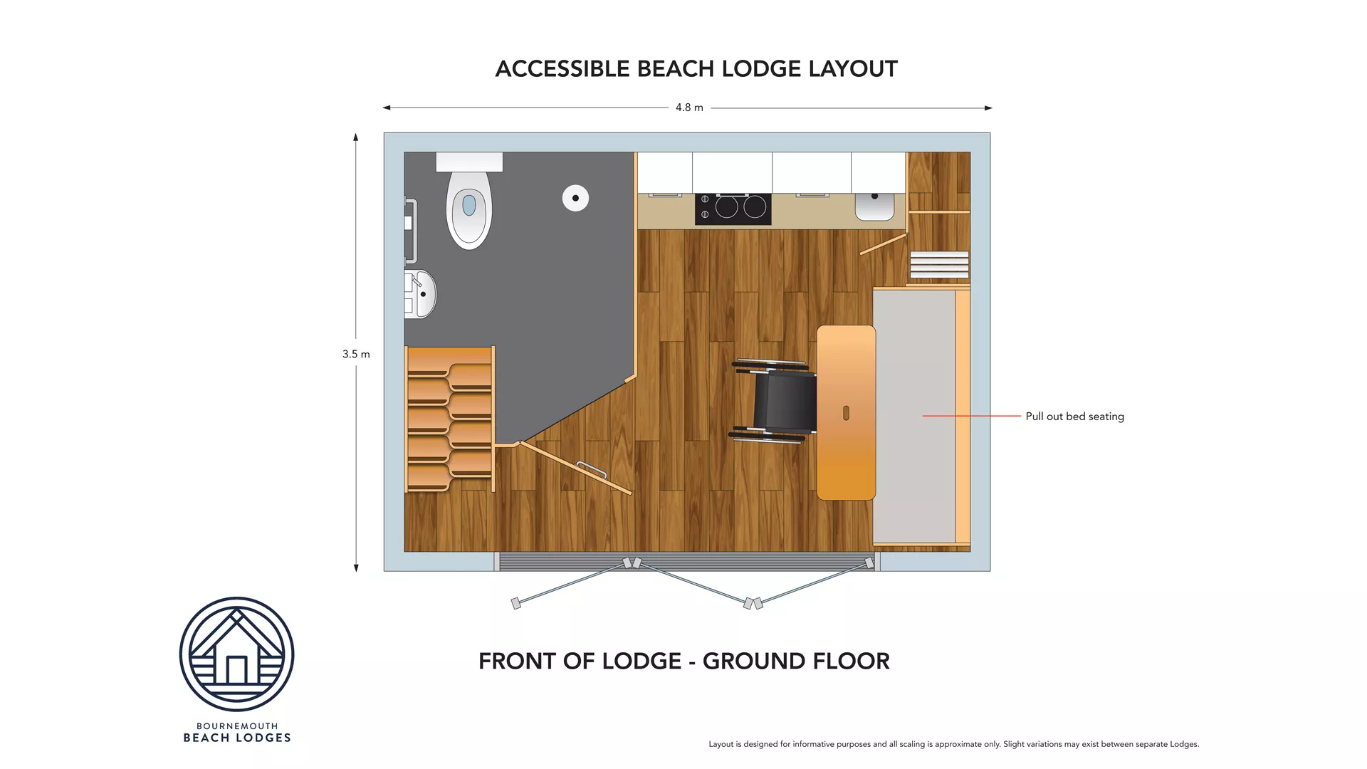 Ground floor plan from the inside of the accessible beach hut