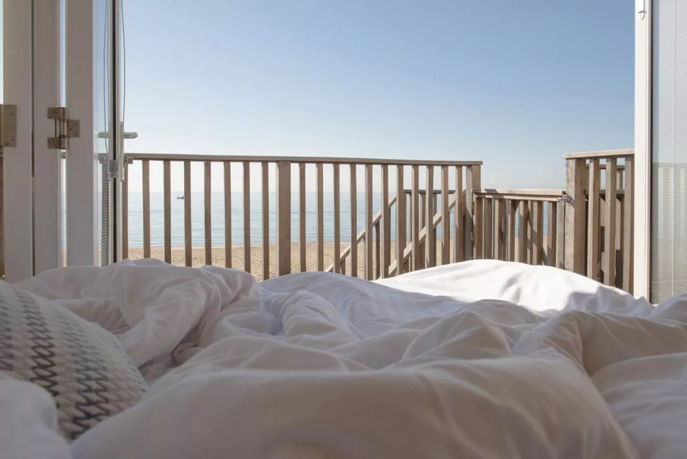 Bournemouth beachside views from a double bed at the Beach lodges