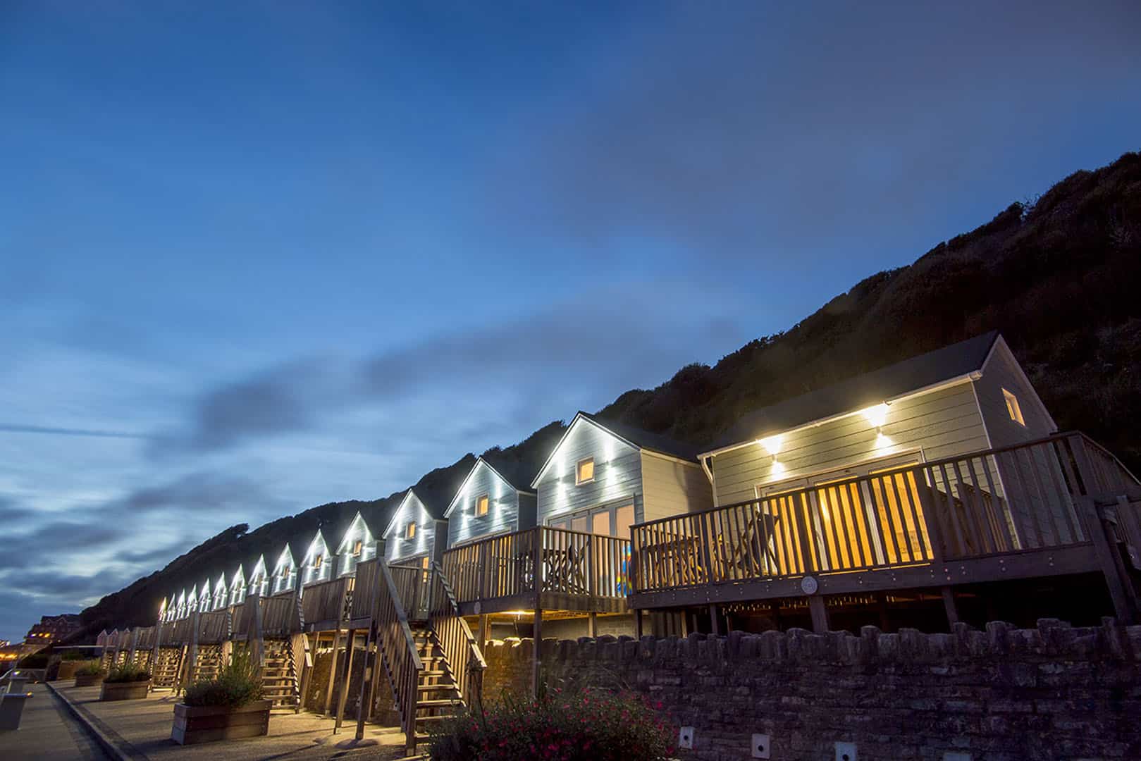 Beach Lodges at night
