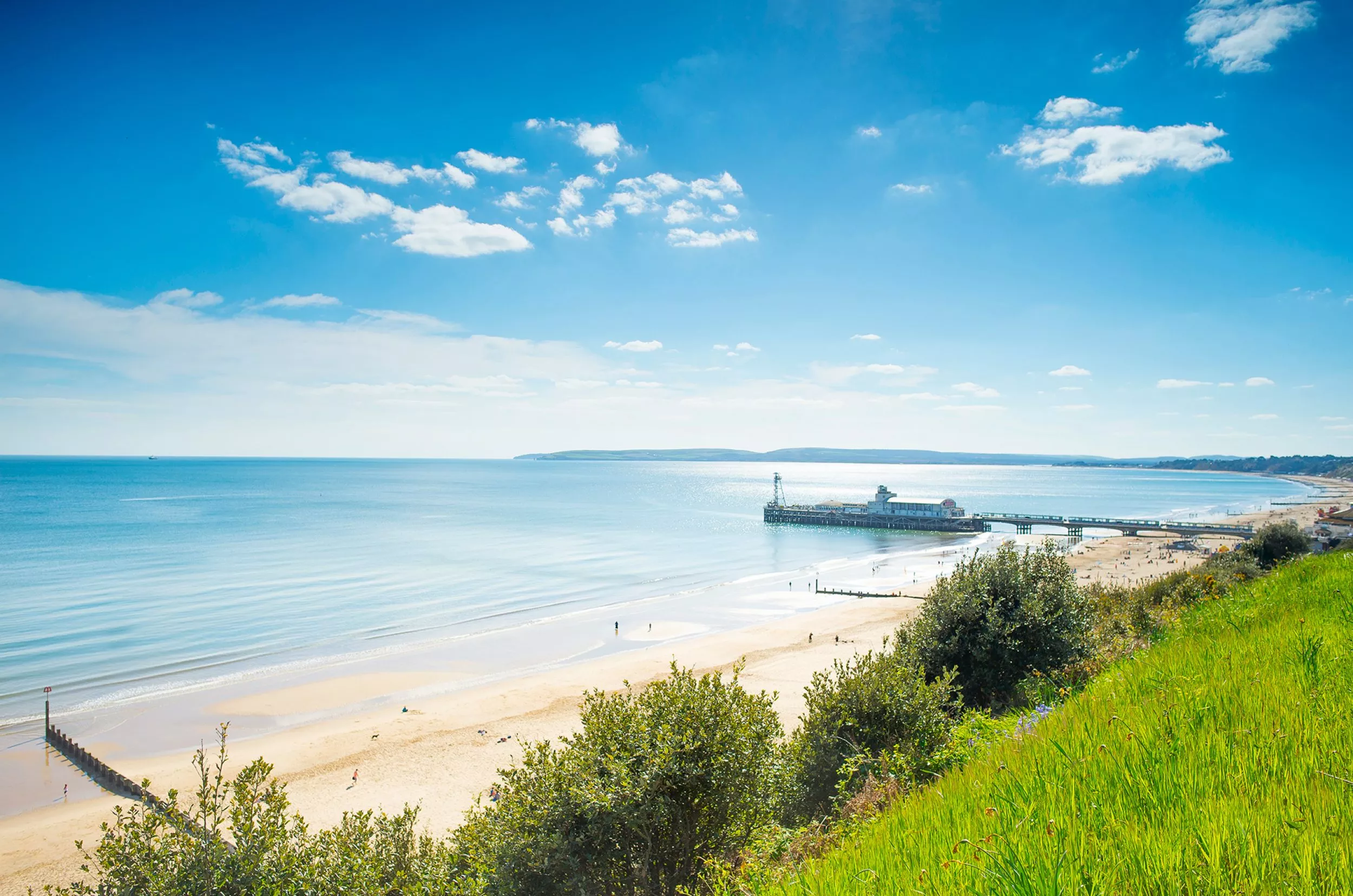 Stunning sunny day of Bournemouth seafront and pier