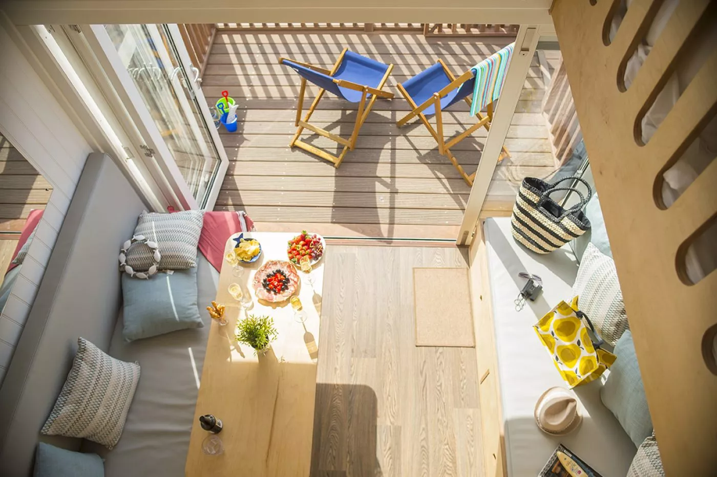View looking down at the seating area in  lodge