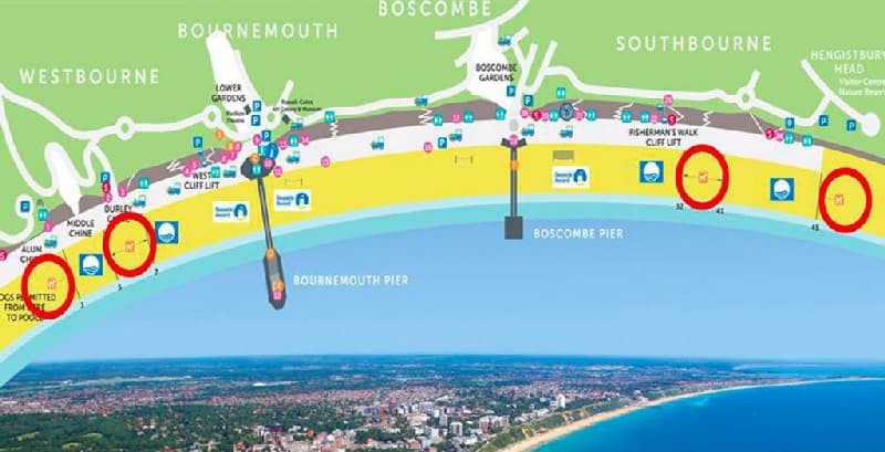 Map of dog friendly areas at the seafront