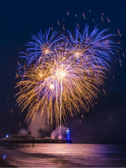 Fireworks lighting up the night sky over Bournemouth Pier