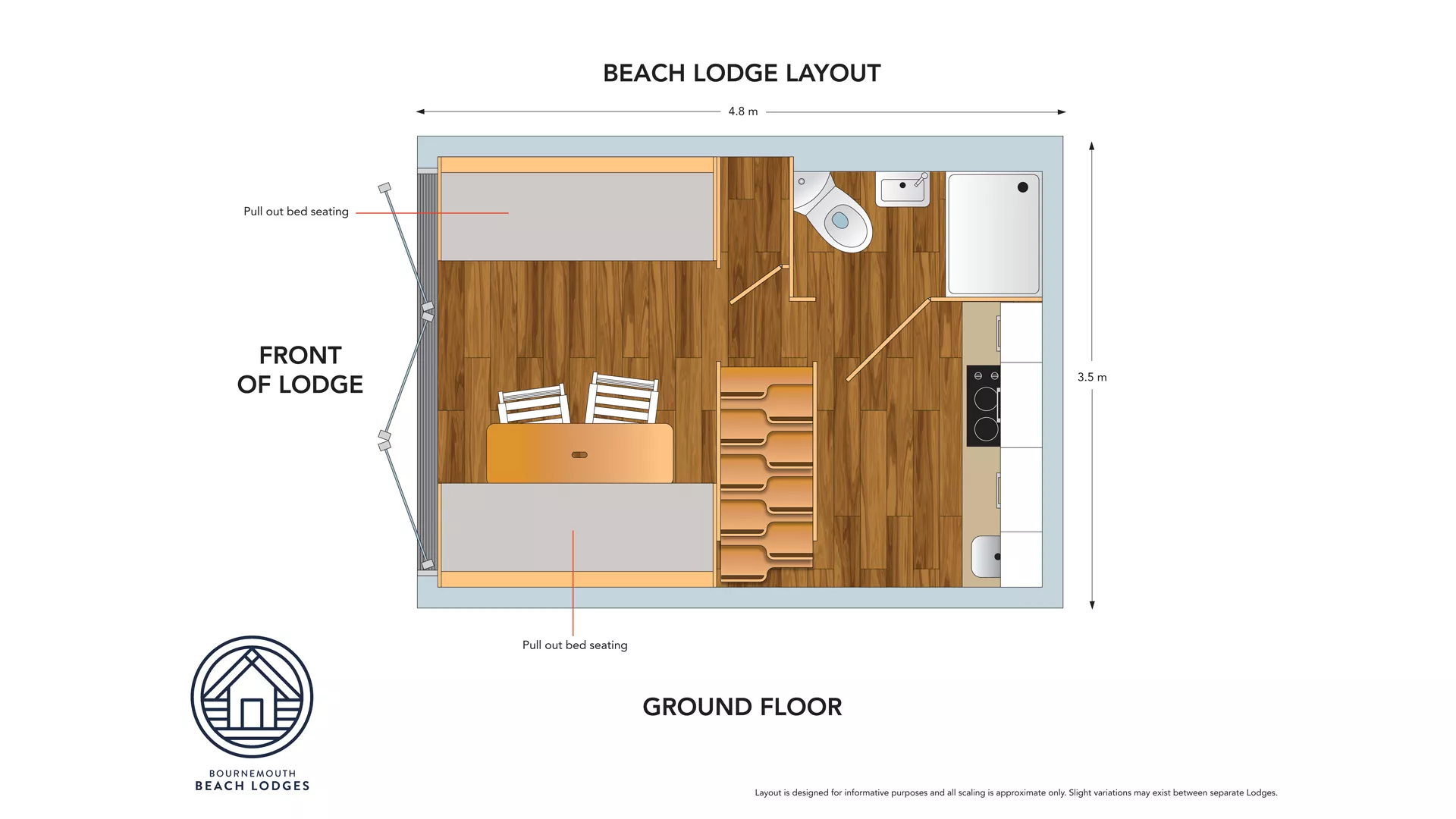 Ground floor plan from the inside of a Bournemouth hut