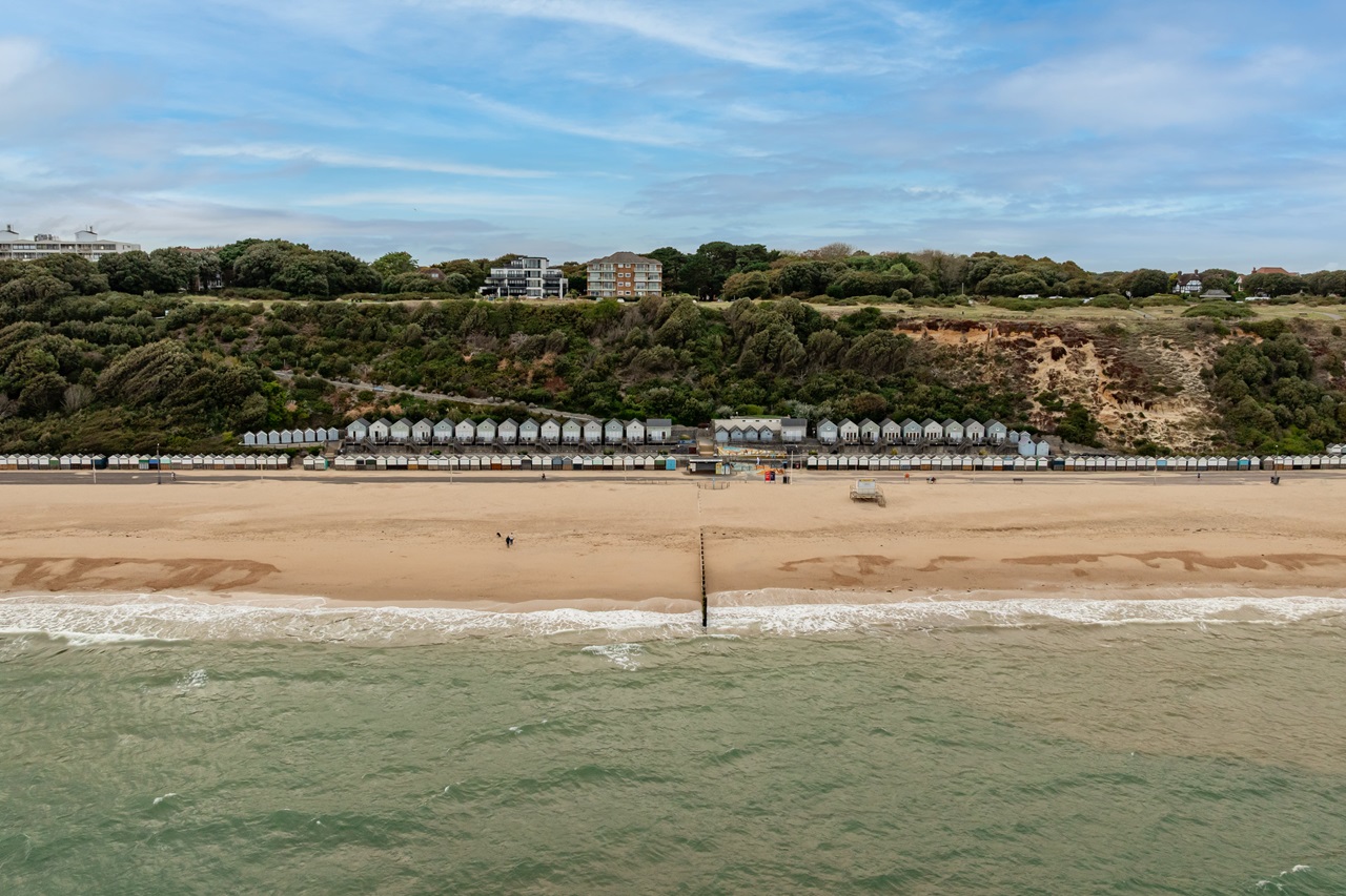 A view from across the sea of the lodges in the distance.
