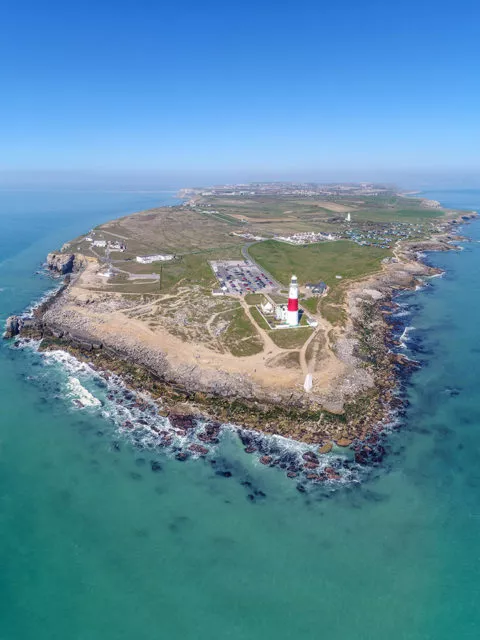 Drone shot of Portland Bill with Lighthouse